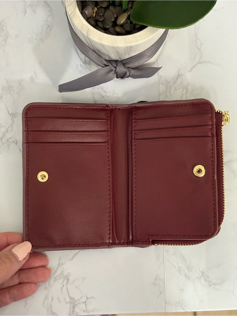 MANGO Burgundy Croc-Effect Small Credit Card/Coin Zipper Wallet
